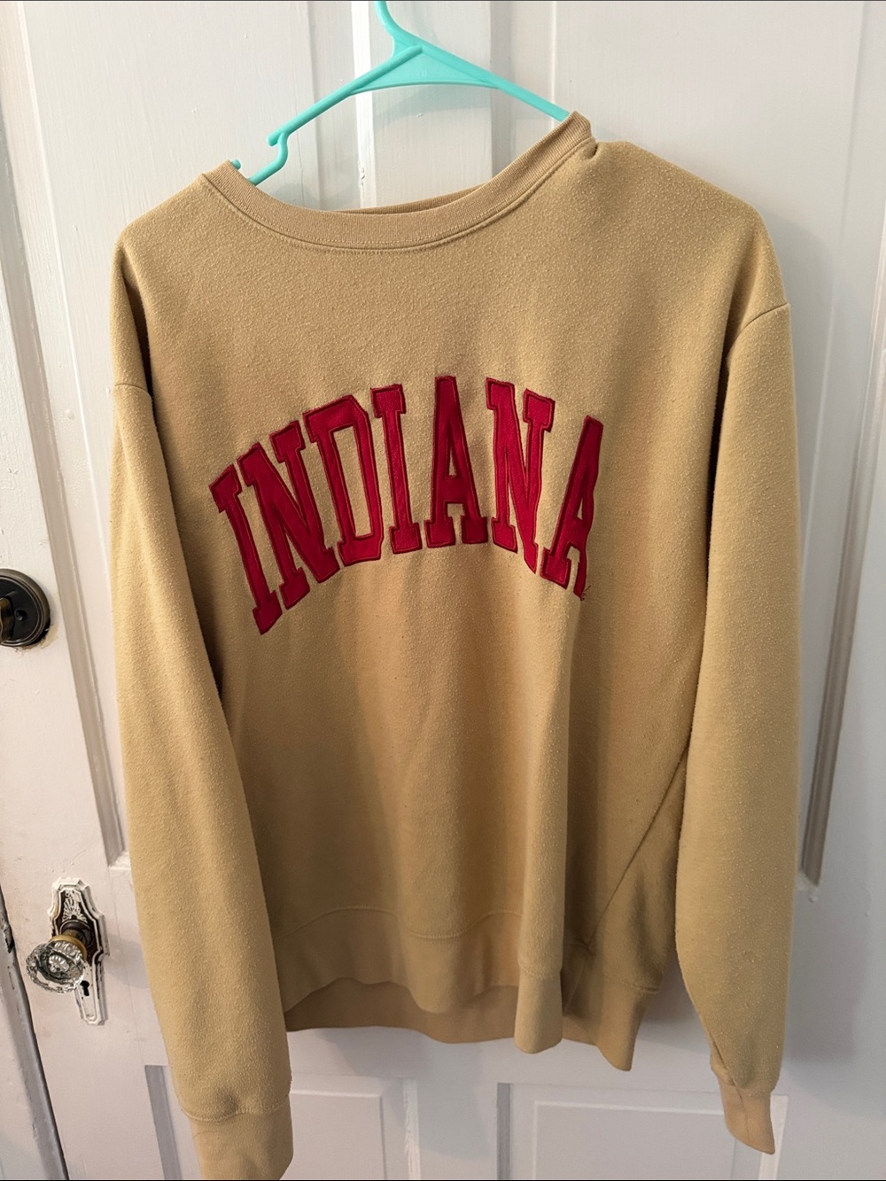 Indiana Lettered Crewneck Sweatshirt in Tan and Red